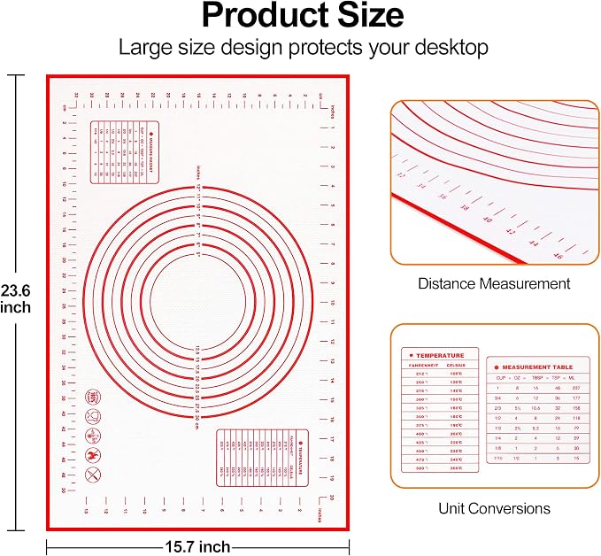 HOOMIL Silicone Baking Mat, 24"x16" | Food-Grade, BPA-free, Non-Stick,Non-Slip, Precision Measurements, Large, Easy to store