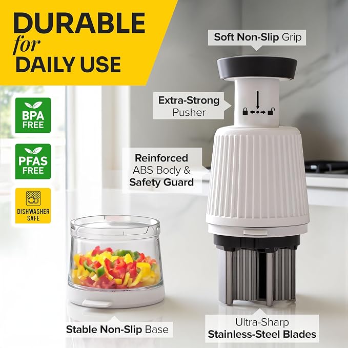 UltraChop Push Food & Vegetable Chopper, Heavy-Duty Stainless Steel Blades, Durable & Ergonomic Design, Veggie, Meat, Garlic Cutter, Slicer, Soft Non-Slip Grip, Home Essentials Kitchen Gadgets
