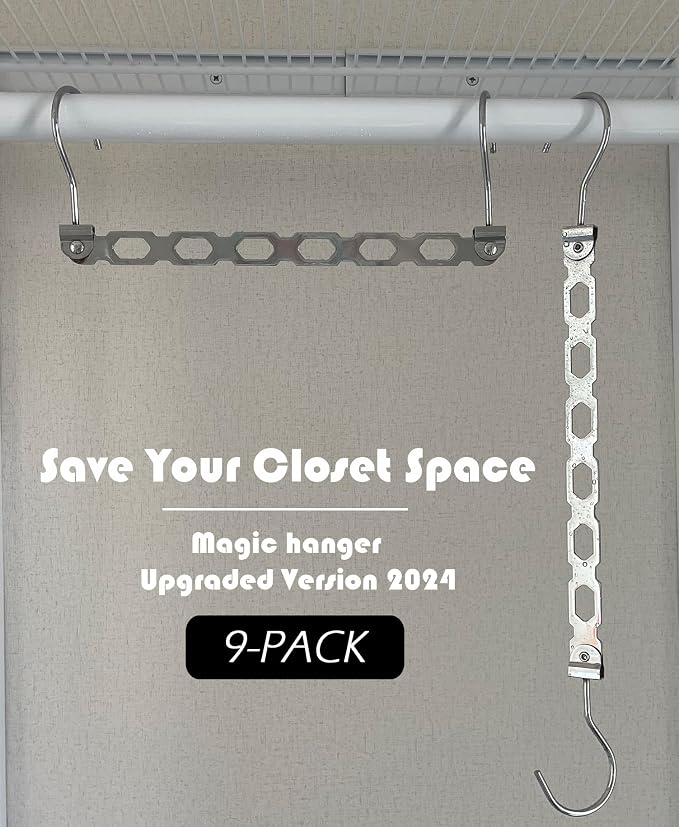 Metal Space Saving Hangers for Clothes, Collapsible Hanger Organizer, 9Pack