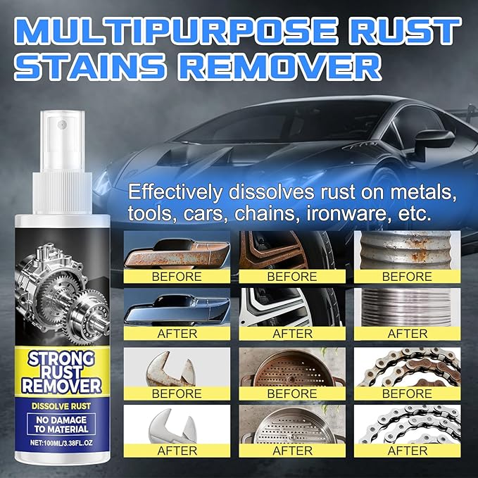 Rust Remover Spray for Metal, Multipurpose Rust Stain Remover, Heavy Duty Metal Cleaner, Rust Remover Spray, for Metals, Tools, Cars, Chains,Iron Out Rust Remover (2pcs)
