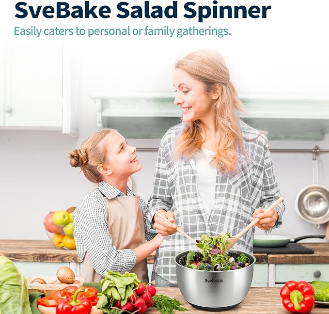 Stainless Steel Salad Spinner, 4.8 Qt Vegetable Washer, BPA-Free Lettuce Dryer with Crank Design, Easy Clean, Non-Slip Base - Transparent Lid