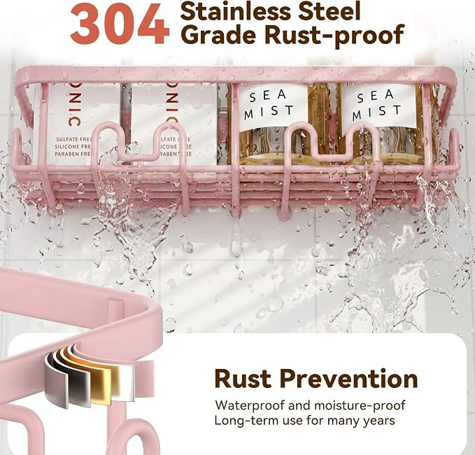 YASONIC Shower Caddy Adhesive, 100% Rustproof Shower Organizer, Large Capacity Shower Shelves for Inside Shower, No Drill Shower Storage for Home (2 Pack Pink)