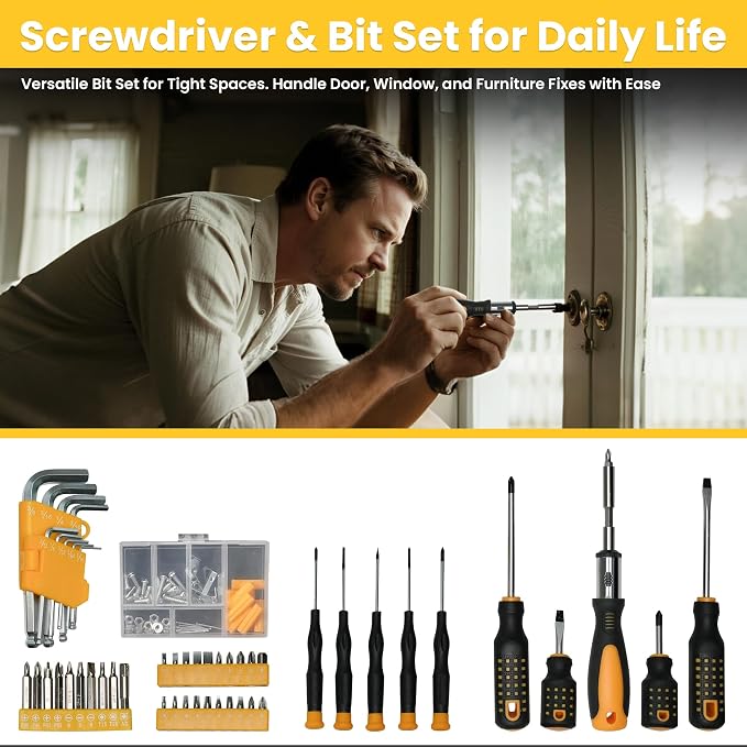 168-Piece Tool Set with Screwdrivers Ratchet Wrenches Tool Kit for Home | Tool Set with Socket Wrenches, Hand Saw, Hammer General Tool Kit for Dorm, Motorcycle, Plumbing Repairs