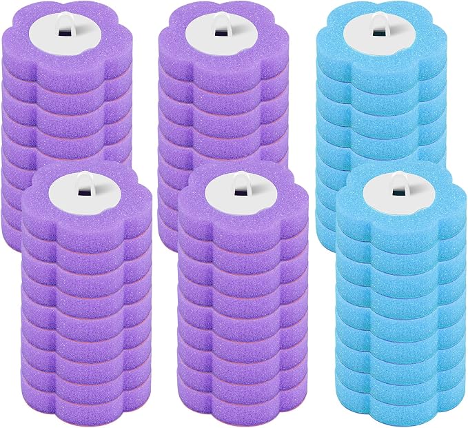 Toilet Brush Handle Kit, Toilet Wand Brush Head Disc, Disposable Toilet Bowl Cleaner Wand, Easy to Install for Bathroom Cleaning (Blue and Purple 36 Pieces Replacement Head)