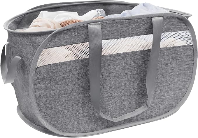 Collapsible Tear Proof Laundry Baskets with Dual Handles, Grey | 70L, Foldable, Pop up Hamper, Reinforced Durable Laundry Hamper for Home, Laundry, Bathroom, Dorm or Travel