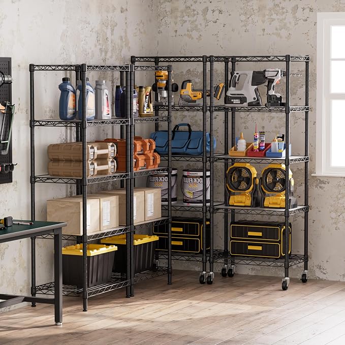 SINGAYE Small Wire 5 Adjustable Shelves Pantry Metal Shelf Floor Organizer | Armoire Adjustable Floor Kitchen Narrow Organizer Rack Shelving Short Square Stackable Standing Storage Tier Under Unit