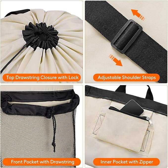 Lifewit Laundry Bag Backpack Travel, 90L, Khaki | Extra Large Bag with Shoulder Straps and Mesh Pocket for Laundromat, Heavy Duty Basket for Dirty Cloth College Dorm Apartment