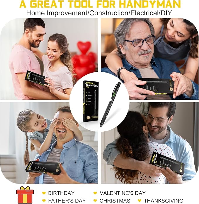 MAFEHAN 9-in-1 Multitool Pen, Gifts for Men Dad Husband Grandpa | LED tool pen gifts for men who have everything; aluminum EDC pen for writing, measuring, fixing and touchscreens.
