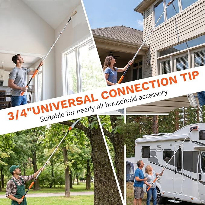 Telescoping Extension Pole 5-12 ft, Reaches 18 ft. Lightweight Aluminum Alloy with Easy Flip-Lock. for Paint Roller, Window Cleaning, Dusting & More
