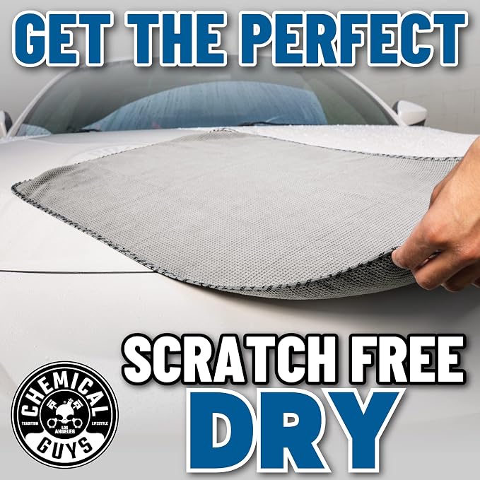 Chemical Guys Waffle Weave Gray Matter Microfiber Drying Towel - 25" x 36", Premium Blend Microfiber Towel with Soft-Banded Edging for Scratch-Free Car Drying, Ultra Absorbent | Waffle-weave towel with soft-banded edges soaks up sheeting water for a fa...