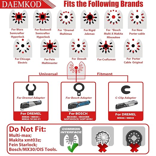 6 Pack Diamond Oscillating Blade, 3 Types Professional Oscillating Blade Sharpener for Cleaning Mortar, Grout Removal Blade for Oscillating Tool, Fit Milwaukee Dewalt Bosch Worx Ryobi