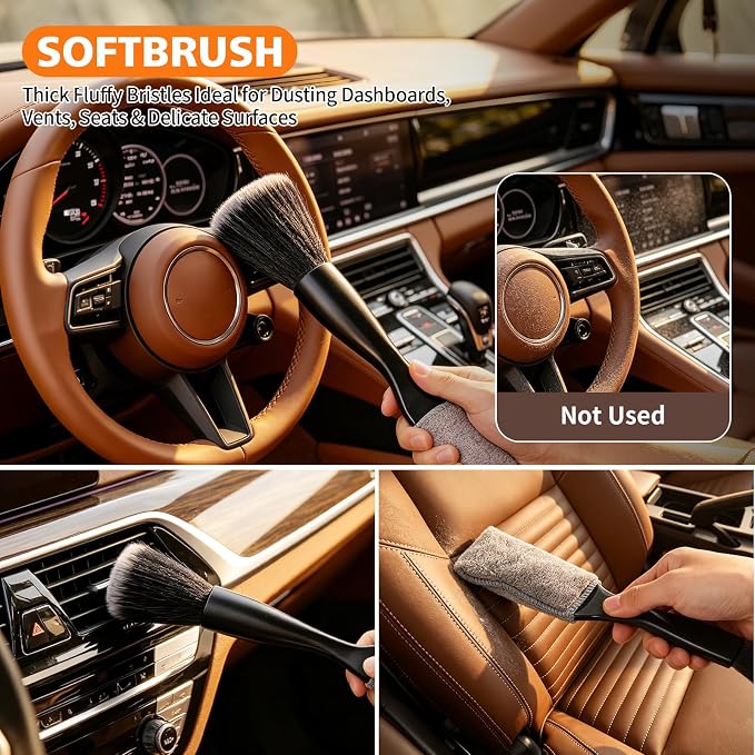 8PCS Car Detailing Brush Set, Car Interior and Exterior Soft Bristle Cleaning Brushes, Includes 4 Different Brushes, Multi-use for Auto Detailing, Dashboard, Vents, Wheels and Tires