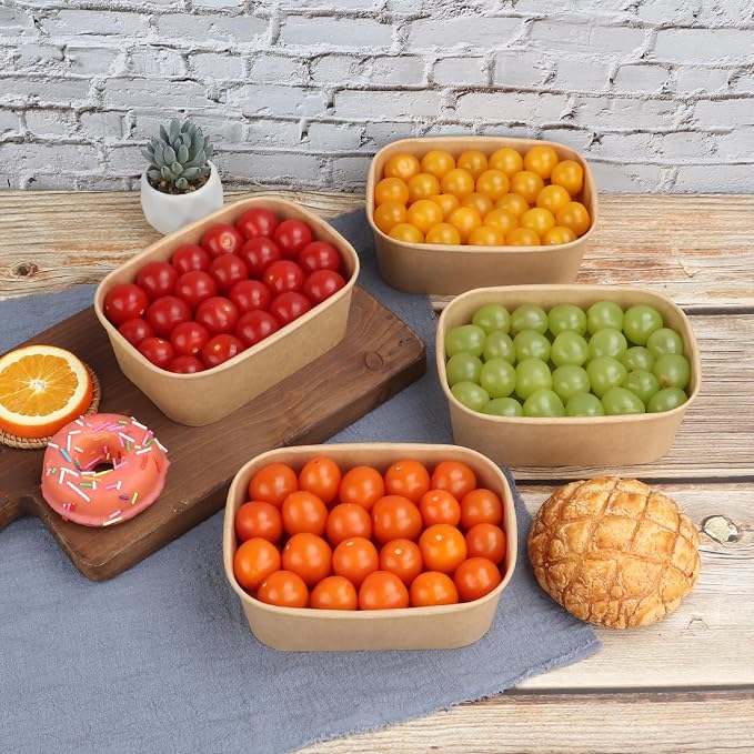 28 oz Disposable Kraft paper bowls with lids Food container 50 Pack