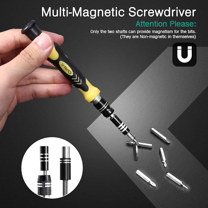 ORIA Small Screwdriver Set, 61 in 1 Precision Screwdriver Set with 57 Bits, Mini Screwdriver Repair Tools with Extension Rod for Mobile Phone, Game Console, Tablet, Yellow