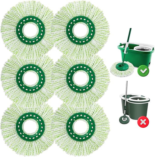 6 Pack Mop Head Replacement for Libman Tornado Spin Mops, Spin Mop Head Refill ONLY Compatible with Libman, Easy to Replace, Machine Washable, Green and White (NOT for Old Version)