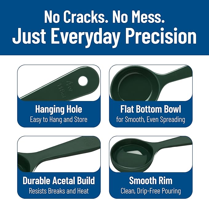Carlisle FoodService Products Measure Miser Solid Measuring Spoon with Short Handle, 4 Ounces, Green (Pack of 12)
