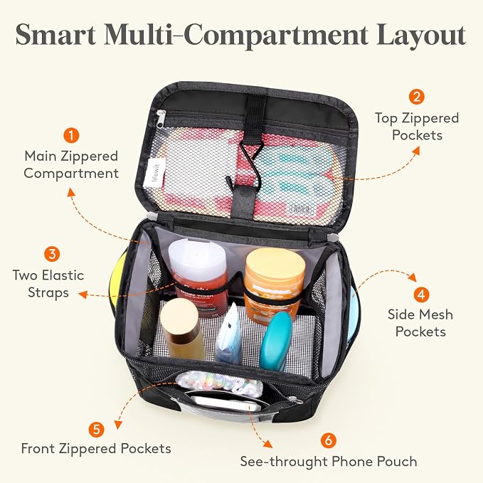Lifewit Mesh Shower Caddy Bag Portable, Quick Dry Hanging Bathroom Organizer with PVC Phone Bag, College Dorm Room Essentials for Travel, Gym, Camping, Toiletry Tote for Women Men, Medium, Black
