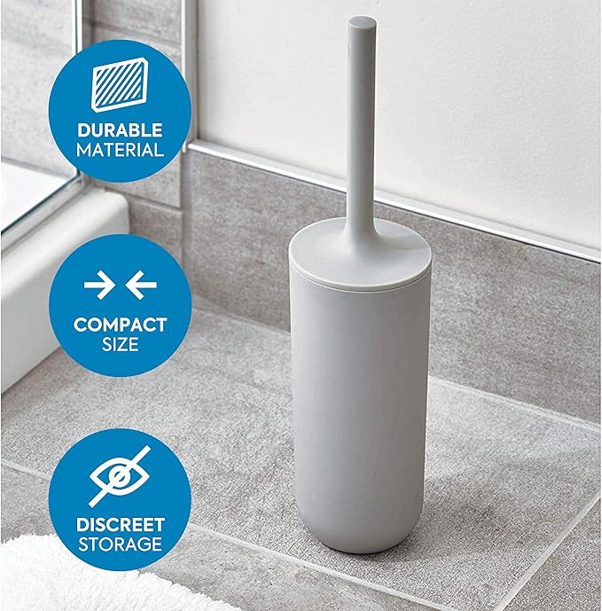 iDesign Cade Bowl Brush and Holder, Toilet Cleaning Set for Bathroom, Matte Gray 2 Each