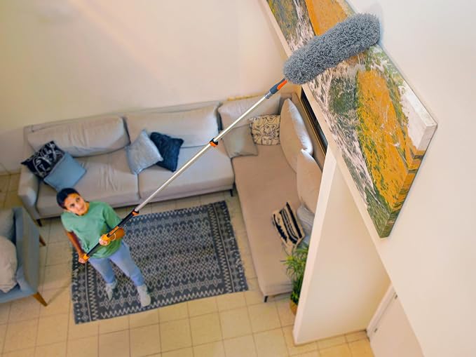 24 Foot High Reach Duster Kit with 5-18 ft Telescopic Extension Pole | High Ceiling Duster Cleaning Kit with Telescoping Pole, Cobweb Duster, Feather Duster and Ceiling Fan Duster