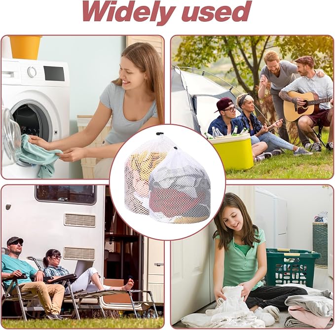 2pcs Mesh Laundry Bags for Socks, Machine Washable Drawstring Design Travel Mesh Laundry Wash Bags White Drawstring Garment Bags for Laundry Storage for Home Dorm Hotel Travel Use,12x16inch, 16x20inch