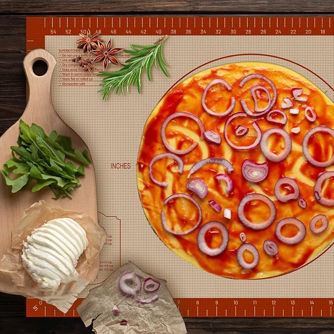 Premium Silicone Baking Mat, 24" x 16" Extra Thick Pastry Rolling & Sourdough Mat with Measurement Guides, Non-Stick Baking Supplies for Making Pizza, Pie, Cookies, and Bread at Home or Bakery
