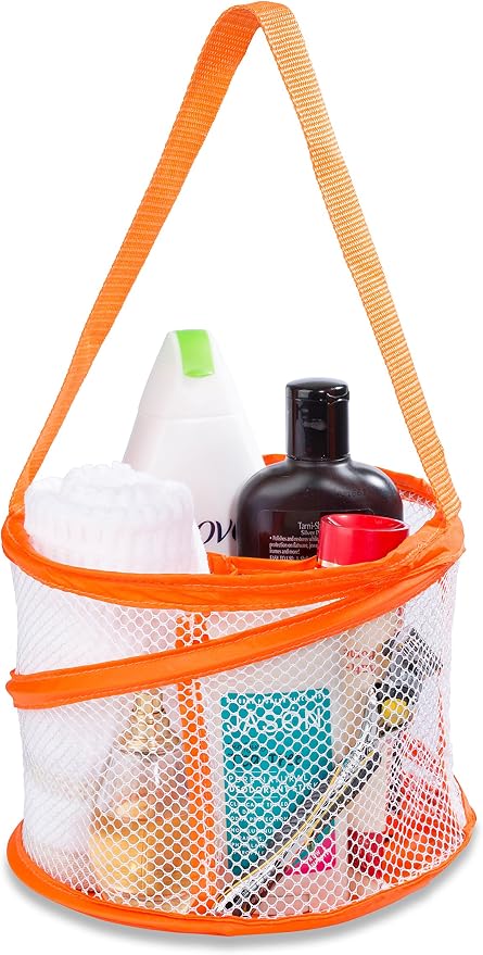 Handy Laundry Portable Shower Caddy – Collapsible Mesh Organizer with Handle, Quick Dry, Large Compartments for Dorm, College, Gym, Travel, Camp, Bathroom Essentials (Orange)