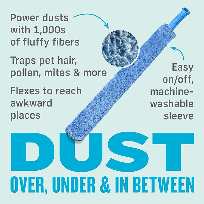 E-Cloth Cleaning & Dusting Wand, Reusable Duster - Blue, 1 Pack | Long Hand Dusters for Cleaning, Washable, Cleans Dust & Pet Hair, Flexible Foam for Hard-to-Reach Ceiling Fan Blades