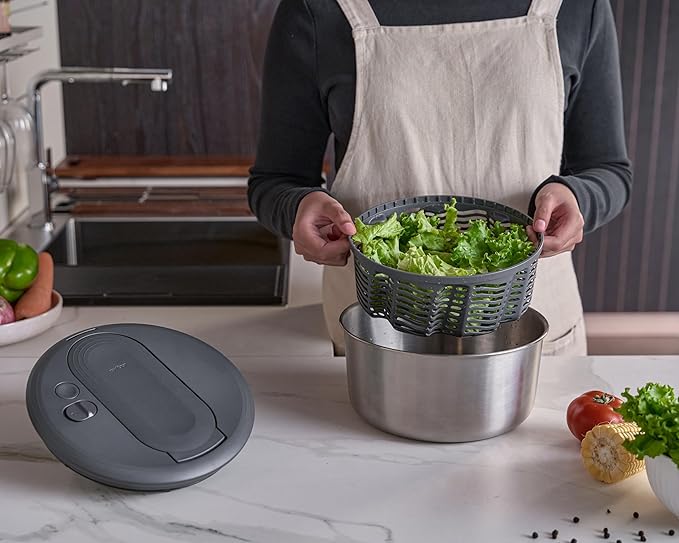 Zyliss Swift Dry Salad Spinner Stainless Steel Small, 3.5L, Non-Slip Base, Serving Bowl, AquaVent™ Technology, One Handed Pump, Brake System, Easy to Clean