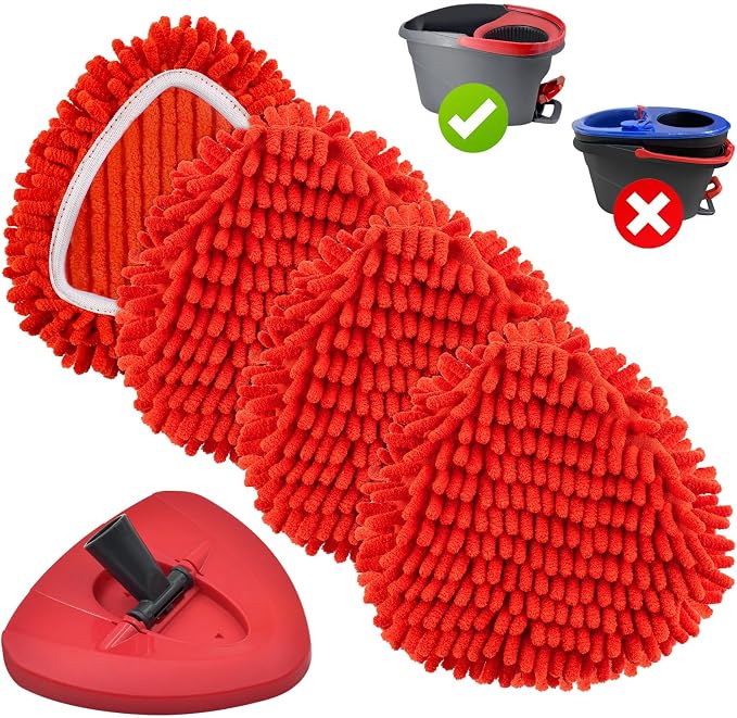 Chenille Mop Head Replacements Compatible with O-Cedar EasyWring 1-Tank , 4 Pack Microfiber Chenille Duster Replacement Heads with 1 Mop Base, Reusable Dust Mop Refills for Floors, Walls & Ceilings