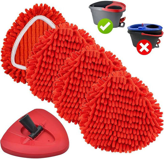 Chenille Mop Head Replacements Compatible with O-Cedar EasyWring 1-Tank , 4 Pack Microfiber Chenille Duster Replacement Heads with 1 Mop Base, Reusable Dust Mop Refills for Floors, Walls & Ceilings