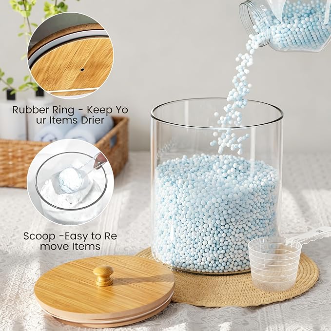 HomePekite 4 Pack Glass Laundry Pods Container, Clear Laundry Room Organization Containers with Lids & Labels, Powder Laundry Detergent Container for Scent Booster, Powder
