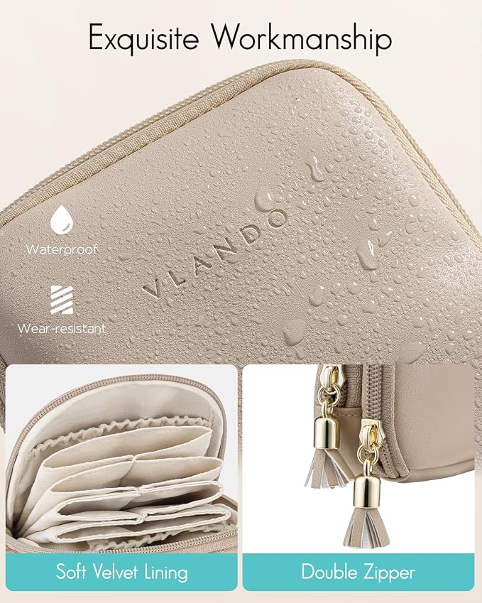 VLANDO 2-Layer Travel Jewelry Case for Necklaces,Rings,Earrings | Storage with Velvet Lining,Keeps Small Jewelry Separated for Travel,Carry-On Totes,Daily Use,Toffee