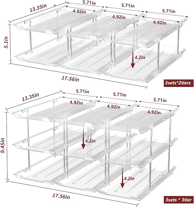 Attelite Can Organizer for Pantry, 3 Sets 2Tiers Can Storage Organizer Pantry, Soda Can Organizer for Fridge 24 Cans Rack Automatic Rolling Stackable Canned Food Organizer,Clear