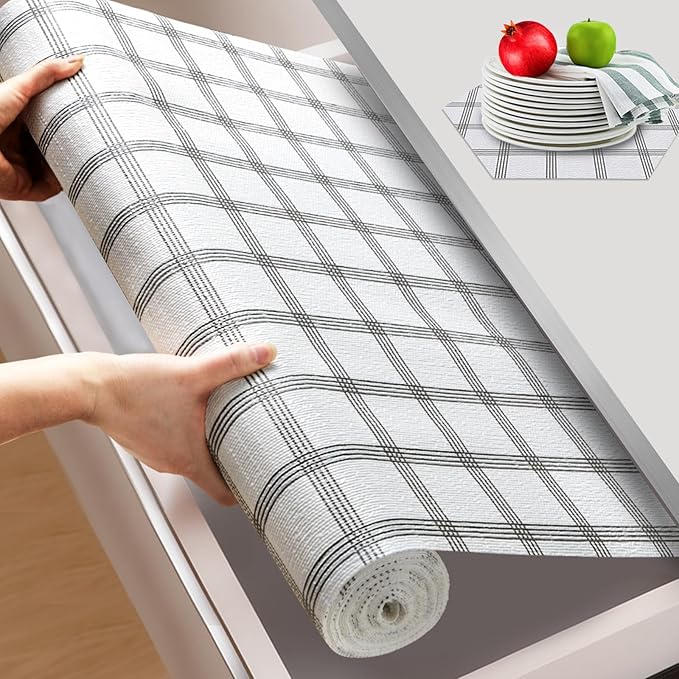 Beautysaid Shelf and Drawer Liner for Kitchen Cabinet Non Adhesive Non Slip | Shelf Paper Waterproof Washable Thickened for Dresser Pantry Shelve Bathroom Protector Liner(Plaid,23.6 in x 30 FT)