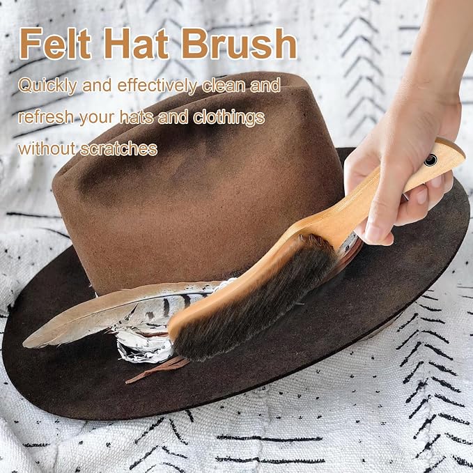 Felt Hat Brush,Felt Hat Cleaner Horse Hair Cowboy Hat Brush Cleaning Kit Hat Brush,Cowboy Hat Cleaner Easily Removes Dust Fuzz and Lint for Shoes Hats,Clothes,Baseball Caps