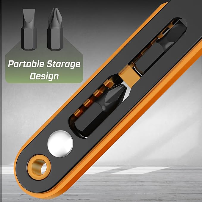 Bates- Mini Ratchet Wrench, 1/4" Magnetic 90 Degree Screwdriver, Low Profile Right Angle Screwdriver for Tight Spaces