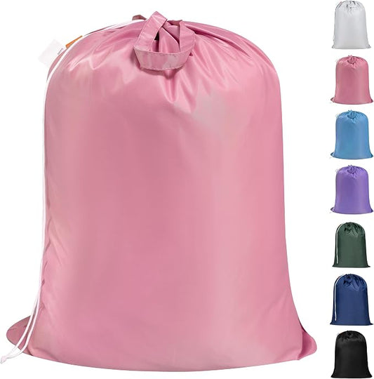 Extra Heavy-Duty Laundry Bag with Handles, Pink, 28x36" | Extra Large, Name ID Tag, Machine Washable, Reinforced Handles, Drawstring Closure, For College Dorm Travel