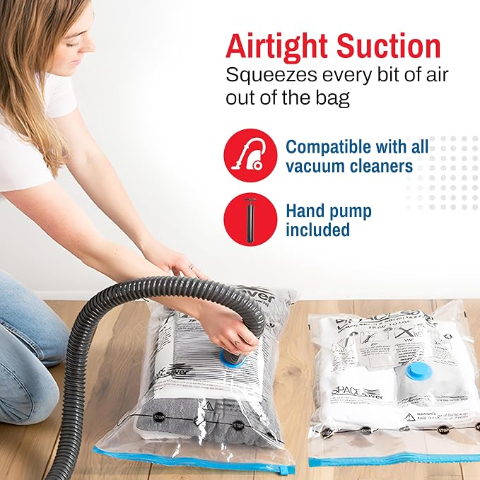 Spacesaver Medium Vacuum Storage Bags for Comforters, Blankets & Clothes – Vacuum Sealed Compression Bags with Hand Pump – Space Saver Storage Bags for Bedding, Moving, Travel & Organization (10 Pack)