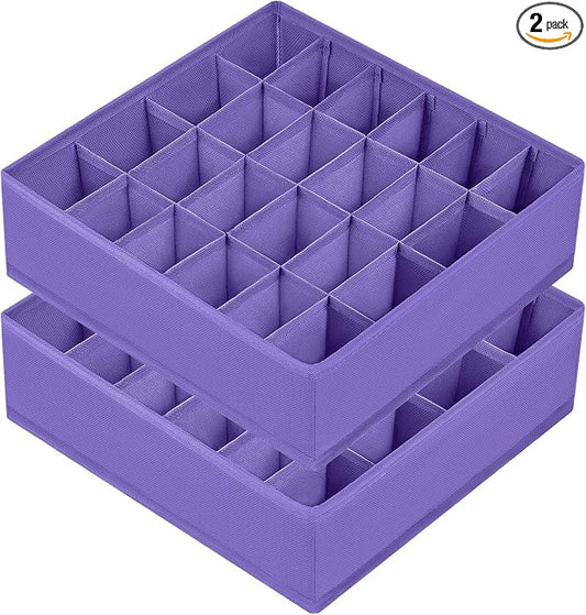 Joyoldelf Sock Drawer Organizer Divider 2 Packs Underwear Organizer, 24 Cell Closet Organizers and Storage Organizer Sock Holders Organizers for Storing Socks, Handkerchiefs, Ties, Belts (Purple)