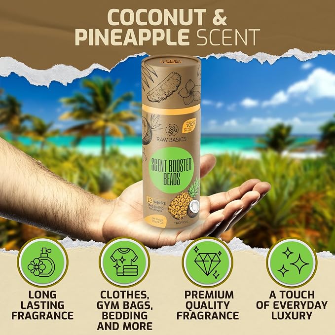 Laundry Scent Boosters, Tropical Aroma - Washer Beads and Deodorizer Supplies - Fragrance Essentials for All Fabric - Scented Bulk Odor Eliminator and Clothes Refresher - Long Lasting Smell Remover