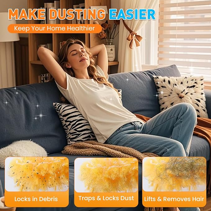 Alotiki Duster Refills, 40 Count 360° Dusters for Cleaning with 1 Handle | Heavy Duty Duster Refill for Dust Cleaning, 360° Double-Sided Disposable Duster for Blinds, Electronics, Furniture