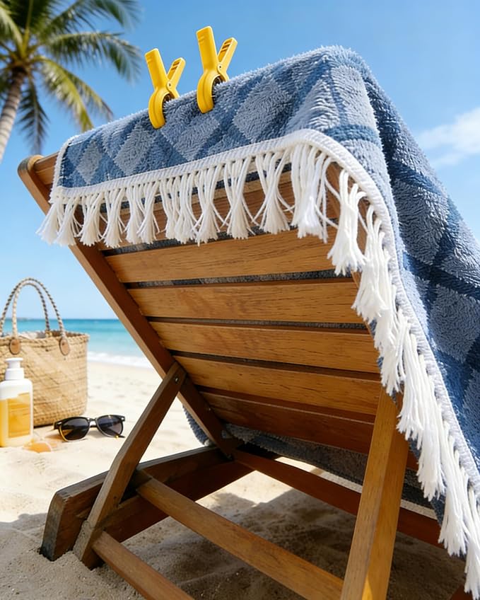 10 Pack Beach Towel Clips Heavy Duty Large Beach Essentials Chair Pool Clip | Yellow Clips with Strong Grip, Silicone Protection, Rust Resistant Spring, Multi-Use for Beach, Boat, Cruise & Outdoors