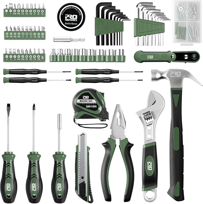 Prostormer 160-Piece Tool Set, Basic Home Repair Kit, Green | Toolbox Storage Case Included, All-Purpose Tools for House, Garage, College Dorm and Office