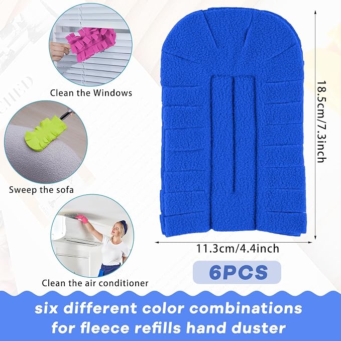 Zubebe 6 Pcs Duster Refill Reusable Fleece Duster Refills Feather Flat Dusters Multi Surface Washable Cleaning Pads Tools for Home, Blinds, Car, Pet, Furniture, Fans (Elegant Color)
