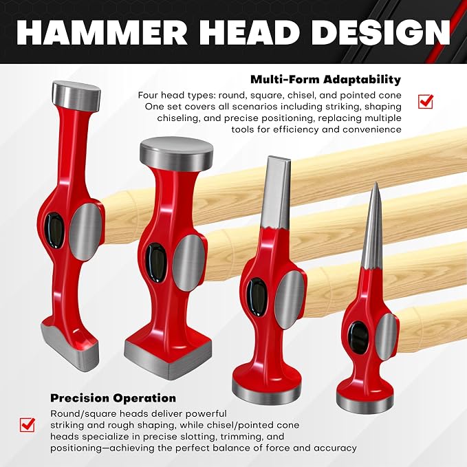 C&T 9 Piece Heavy Auto Body Repair Tool Hammer Dolly Set, Car Body Repair Tool Kit with Carrying Case, Hickory Handles,Fender Repair kit
