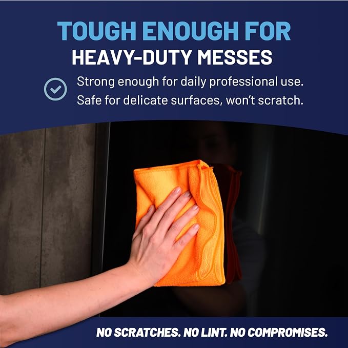 MW Pro Microfiber Cleaning Cloth | Orange | 12 Pack | 16” x 16” | All Purpose Microfiber Towels - Clean, Dust, Polish, Scrub, Absorbent