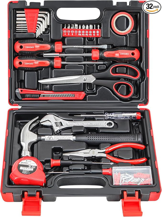 32 Piece Home Repair Tool Kit, General Household and DIY Basic Tool Kit with Wrenches, Screwdrivers, and Toolbox for Home, Garage, Office