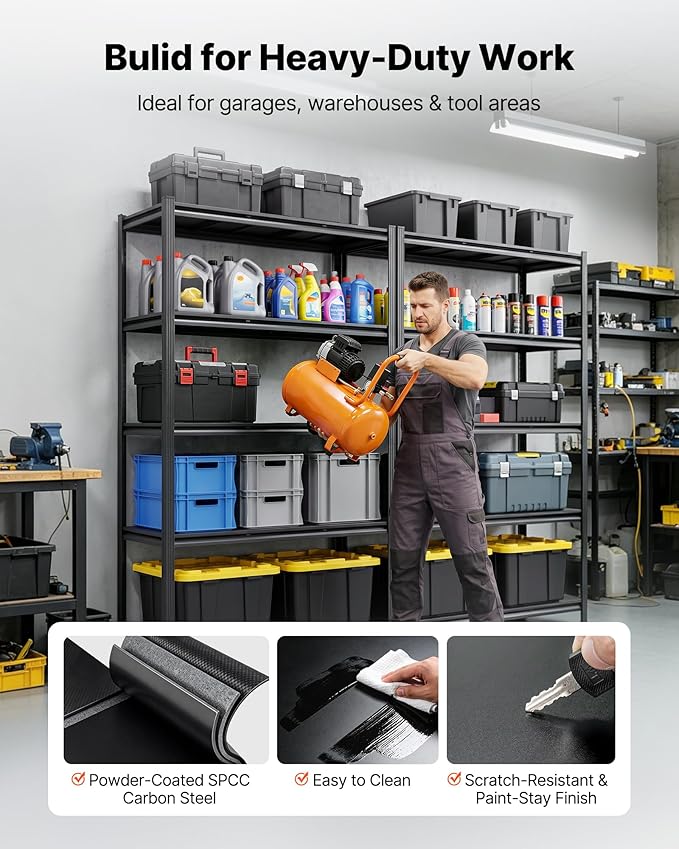 VEVOR Garage Shelving, 5-Tier Adjustable Storage Shelves, 3000 lbs Heavy Duty Garage Shelves, Metal Utility Rack Shelf for Garage Workshop Warehouse Basement, 59.49" W x 20.55" D x 71.38" H
