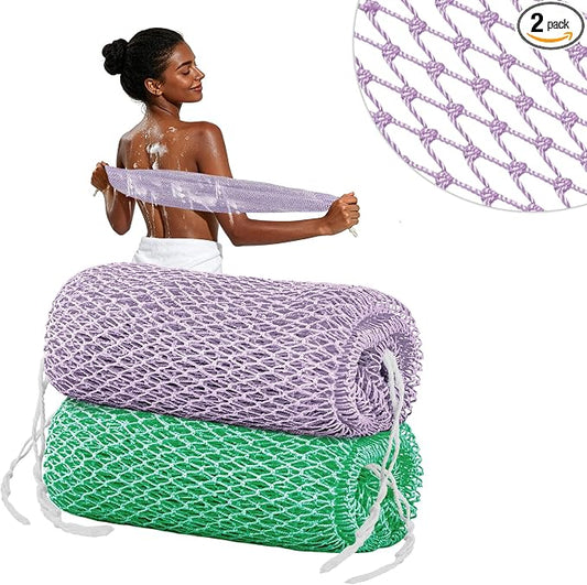 Cleangor 2Pcs African Net Sponge Authentic with Knots - Exfoliating Body | Scrubber for All Skin Types, African Bath Sponge, Wash Cloth, Gentle Exfoliation Shower Rag for Women Daily Use