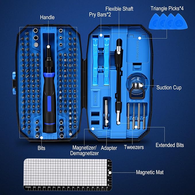 152-in-1 Precision Screwdriver Set, Electronics Repair Kit with Magnetic CR-V Bits, Phone Laptop Repair Tool Kit for iPhone, MacBook, PC, Game Console, Tablet, Cameras, Drones